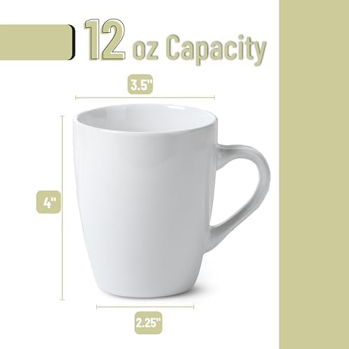 BTaT- White Coffee Mugs, Fine Bone China Porcelain, Set of 12, 12oz, Coffee Mug Set, Hot Chocolate Mugs, Set of Mugs