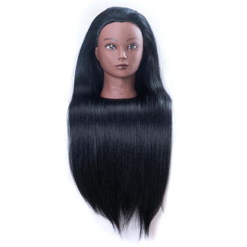 YK 26" Multicolored Synthetic Fiber Hair Mannequin Head with Clamp Stand - Cosmetology Doll Head