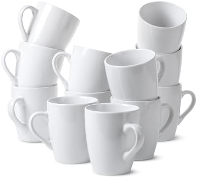 BTaT- White Coffee Mugs, Fine Bone China Porcelain, Set of 12, 12oz, Coffee Mug Set, Hot Chocolate Mugs, Set of Mugs