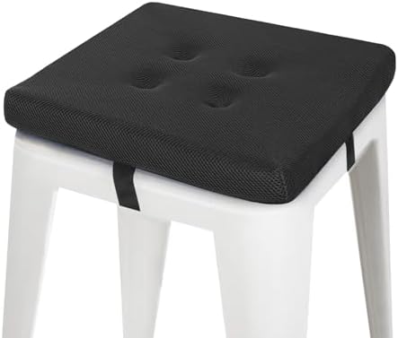 baibu 12 Inches Square Stool Cushions with Ties for Bar Stool, Breathable Square Chair Pads Seat Cushions with Non-Slip Bottom - One Pad Only (12", Black)