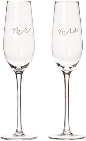 Pearhead Mr. & Mrs. Champagne Flute Set - Elegant His and Hers Wedding Toasting Glasses for Unforgettable Celebrations, Bridal Shower and Registry Idea, Tall Wine Glasses for Bride and Groom