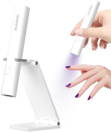 UV Light for Gel Nails, Denabuty Mini U V LED Nail Lamp Handheld with Stand, Portable Nail Dryer Rechargeable USB Cordless, Nail Light with 2 Timers for Fast Drying (White)