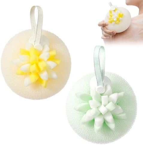 Super Soft Sunflower Suction Cup Bath Ball, 2025 New Bath Sponge, Gentle Exfoliating Mesh Shower Ball for Bathroom Accessories, Cute Flower Shower Ball for Kids and Adults (C)