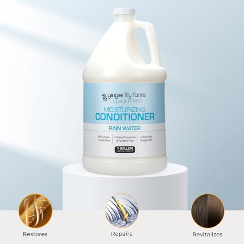 Ginger Lily Farms Club & Fitness Moisturizing Conditioner for Dry Hair, 100% Vegan & Cruelty-Free, Rain Water Scent, 1 Gallon (128 fl oz) Refill