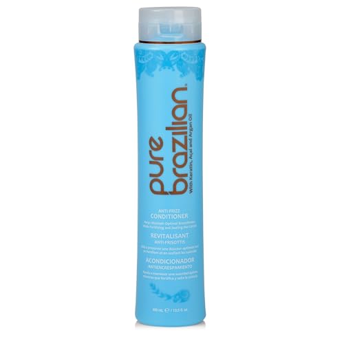 Pure Brazilian Anti-Frizz Daily Conditioner with Keratin & Acai, Smoothing & Strengthening for Shinier, Frizz-Free Hair, 13.5 Oz