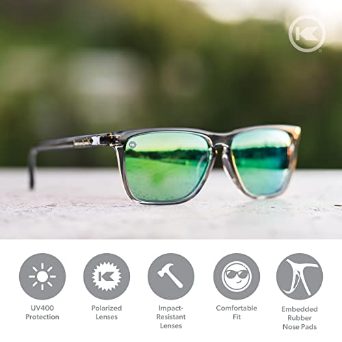 Knockaround Fast Lanes Sport - Polarized Running Sunglasses for Women & Men - Impact Resistant Lenses & Full UV400 Protection, Clear Grey Frame/Green Reflective Lenses