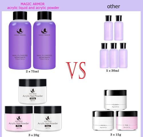 Acrylic Liquid Monomer and Acrylic Powder Set - 3 Colors Acrylic Powder Clear Pink White Professional Acrylic Monomer Liquid 5oz Acrylic Nail System For Acrylic Nails (150ML+3 COLORS)