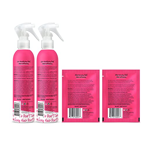 Marc Anthony Grow Long Hair Treatment Bundle - 2 Leave In Conditioner Sprays & 2 Travel Hair Mask - Anti-Frizz, Anti-Breakage & Nourishing Formula For Split Ends, & Hair Growth for Dry & Damaged Hair