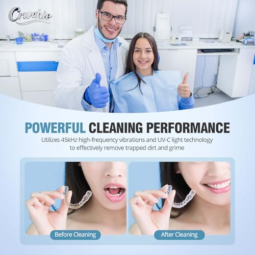 Ultrasonic Retainer Cleaner, Detachable 45kHz Retainer Cleaner Machine 3 Modes Dental Cleaning Pod with Visible Window Digital Timer for Mouth Guard, Dentures, Aligner, Braces, Jewelry - White