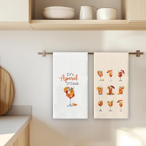 Aperol Spritz Towels Set - Set of 2, Aperol Spritz Gifts, Bar Cart Home Bar Decor, Bar Towels for Bartender, Italian Cocktail Dish Towels for Kitchen 16x24