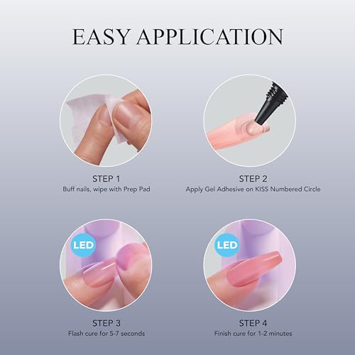 KISS Salon X-tend LED Gel Nail Kit Press On Nails, 'Changed', Multicolor, Short Oval, 30 Fake Nails, Soft Gel Nail Glue 5 ml (0.16 US fl. oz.), Prep Pad, Manicure Stick, & Mini Nail File