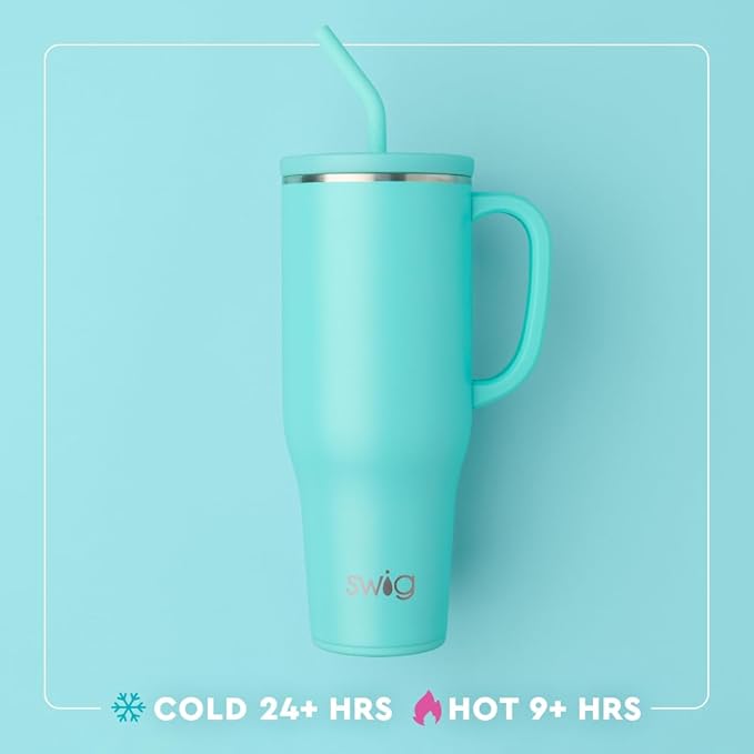 Swig Life 40oz Mega Mug, 40oz Tumbler with Handle and Straw, Extra Large Insulated Tumblers, Cup Holder Friendly Travel Mug (Bubbly)