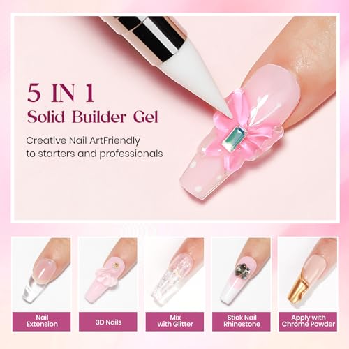 MIZHSE Solid Builder Gel for nails, 3 Colors Sculpting Gel for Nails, Clear White Pink Non-Sticky Hand 3D Nail Art Building Carving Modeling Hard Nail Extension Manicure Salon Home DIY Gift
