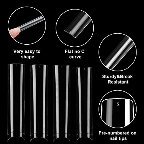 No C Curve 3XL Square Nail Tips-Clear Acrylic Nails Square Shape Nail Tips SITELENABY 360 pcs Flattened Half Cover False Nails for Nail Salons and DIY French ABS Nail Art Tips 12 Size