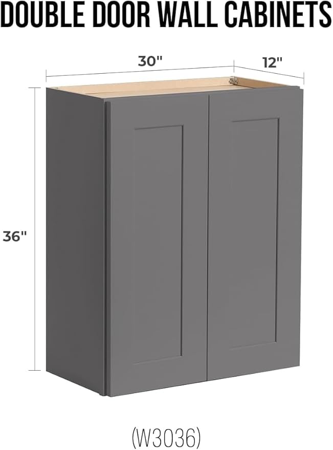 Wall-Mounted Cabinet – Solid Wood Shaker Style Medicine Cabinet with Adjustable Shelves & Soft-Close Doors for Bathroom, Kitchen, and Office Storage (Pebble Gray, 27" W x 12" D x 42" H)