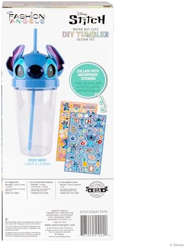 Fashion Angels Disney Stitch Tumbler Design Kit, Includes a 16 oz Experiment 626 Tumbler & 100 Waterproof Stickers, Ideal Gift Set for Kids Ages 8 & Up