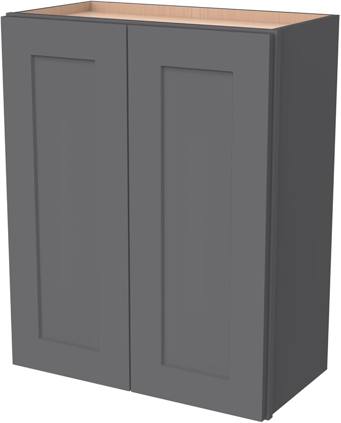 Wall-Mounted Cabinet – Solid Wood Shaker Style Medicine Cabinet with Adjustable Shelves & Soft-Close Doors for Bathroom, Kitchen, and Office Storage (Pebble Gray, 33" W x 12" D x 36" H)