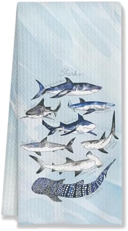Shark Towels for Bathroom, Coastal Beach Kitchen Dish Towels, Hand Towels, Bathroom Decor, 16x24 Inches