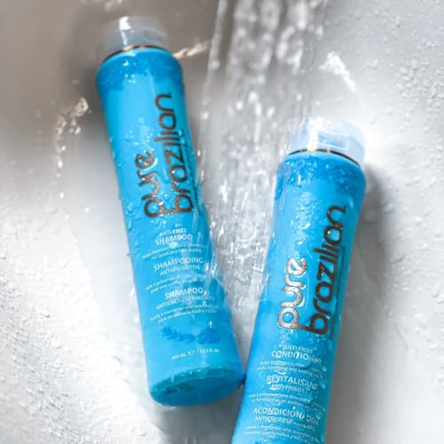 Pure Brazilian Anti-Frizz Daily Conditioner with Keratin & Acai, Smoothing & Strengthening for Shinier, Frizz-Free Hair, 13.5 Oz