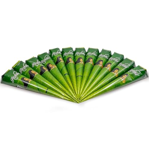 Reshma Beauty Pack of 12 Henna Cones for Hair 100% Natural Ready to use Henna Paste Hair Color Infused with Eucalyptus Oil Nourishing & Long-Lasting Chemical Free Ayurvedic Hair Dye (Original)