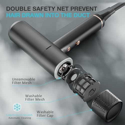 Diffuser Hair Dryer, Professional High Speed Portable Ionic Hair Blow Dryer with Diffuser for Women & Men, 3 Temps/2 Speeds, 6.56 Ft Cord, Best for Straight & Wavy Hair, for Home Travel, Black