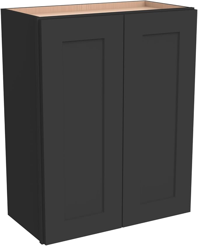 Wall-Mounted Cabinet – Solid Wood Shaker Style Medicine Cabinet with Adjustable Shelves & Soft-Close Doors for Bathroom, Kitchen, and Office Storage (Charcoal Black, 27" W x 12" D x 36" H)