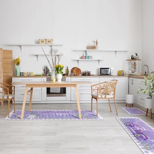 Purple Kitchen Rugs Set of 3 Lavender Kitchen Rug Purple Floor Mats Lavender Decor Area Rug for Farmhouse Home Accessories Stuff,20 x 32, 20 x 47 and 20 * 59 Inch