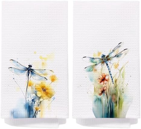 SPBL&L Dragonfly Gifts for Women,Dragonfly Decor Tea Kitchen Hand Towels for Bathroom Set of 2, Vintage Floral Dish Towels, 16x24 Inches