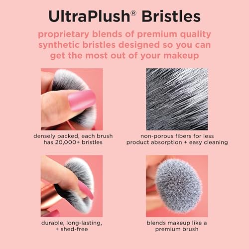 Real Techniques Vivid Escape Glow-To-Go Travel Makeup Brush 6 Piece Set, Mini Size Makeup Brushes For Eyeshadow, Concealer, Contour, & Blush, Includes Mirror Cosmetic Case, Cruelty-Free & Vegan