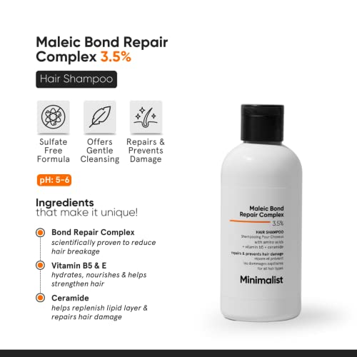 Minimalist Hair Shampoo for Damaged Hair & Frizzy Hair | Maleic Bond Repair Complex 3.5% | With Argan Oil, Ceramides & Coconut Oil | For Women & Men | 8.5 Fl Oz / 250 ml