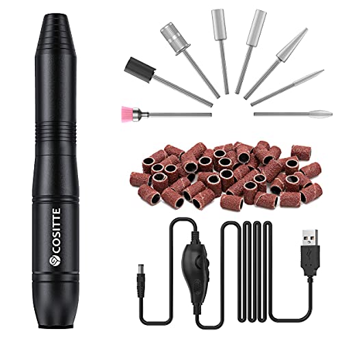 Electric Nail Drill, USB Electric Nail Drill Machine for Acrylic Nails, Portable Electrical Nail File Polishing Tool Manicure Pedicure Efile Nail Supplies for Home and Salon Use Black
