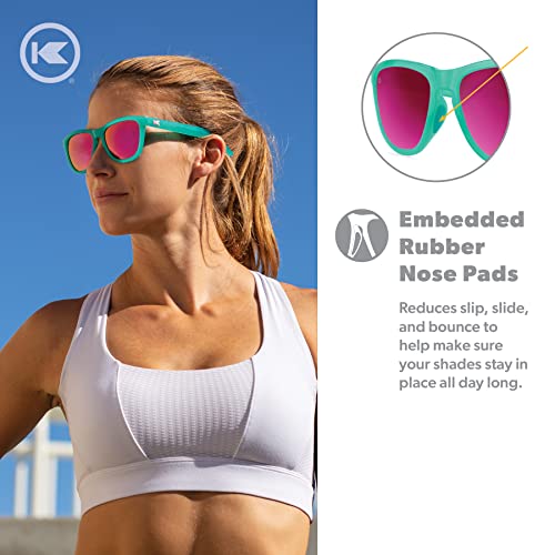 Knockaround Premiums Sport - Polarized Running Sunglasses for Women & Men - Impact Resistant Lenses & Full UV400 Protection, Glossy Green Frame/Pink Reflective Lenses