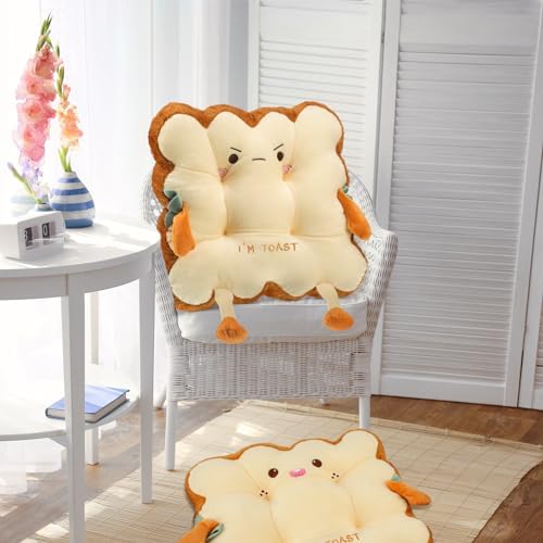 Kigley 2 Pcs Cute Seat Cushion Toast Bread Plush Pillow Cushion Memory Foam Kawaii Office Desk Chair Car Accessories Kawaii Chair Food Pillows for Car Birthday Sofa Bedroom