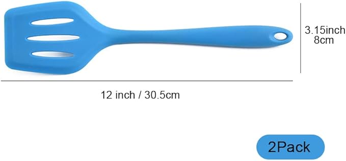 2Pack Small Silicone Turner High Heat Resistant Slotted Spatula for Fish, Eggs, Pancakes and More (12 IN, Orange)