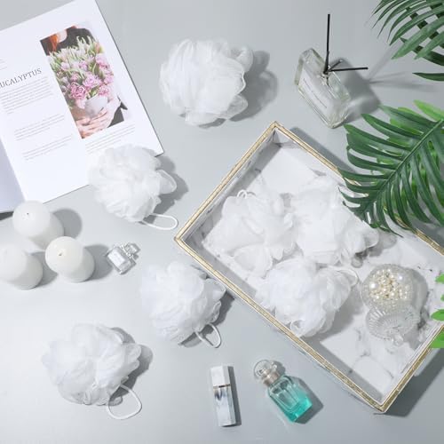 Sunnyray 200 Pcs Loofahs Bulk Bath Sponge Shower Luffas Exfoliating Body Scrubber Packs Soft Mesh Loofahs Balls Travel Cleaning Wash Puff Bathing Accessories for Women Men, 20g (Pure White)