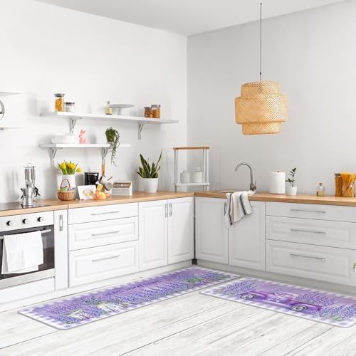 Purple Kitchen Rugs Set of 3 Lavender Kitchen Rug Purple Floor Mats Lavender Decor Area Rug for Farmhouse Home Accessories Stuff,20 x 32, 20 x 47 and 20 * 59 Inch