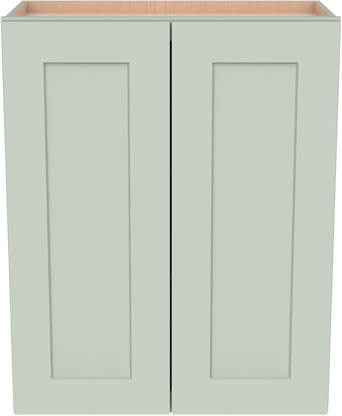 Wall-Mounted Cabinet – Solid Wood Shaker Style Medicine Cabinet with Adjustable Shelves & Soft-Close Doors for Bathroom, Kitchen, and Office Storage (Jade Green, 30" W x 12" D x 42" H)