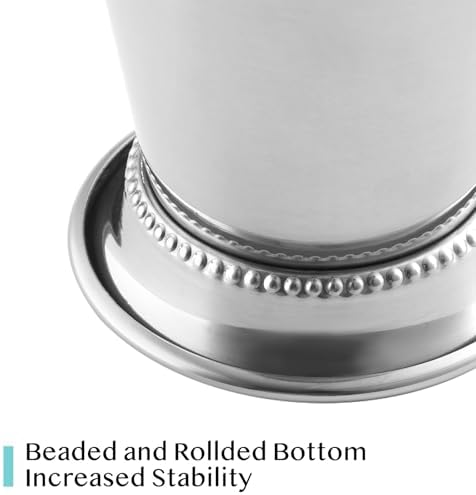 12oz Mint Julep Cups with Straws Set of 4, Stainless Steel Beaded Mint Julep Cups, Mint Julep Glasses for Cocktails Mixed Drinks, Metal Cups for Beer Juice Beverage Party Bar Home Restaurant