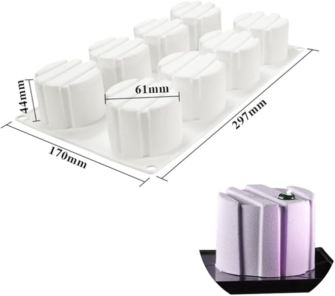 3D Small Cylinder Square Shape 8 Holes Non-stick Silicone Mold for DIY Pastry Jelly Cupcakes Mousse Ice Cream Chocolate Utensil (Cylinder Square I_11.88 X6.8 X1.76 inch)