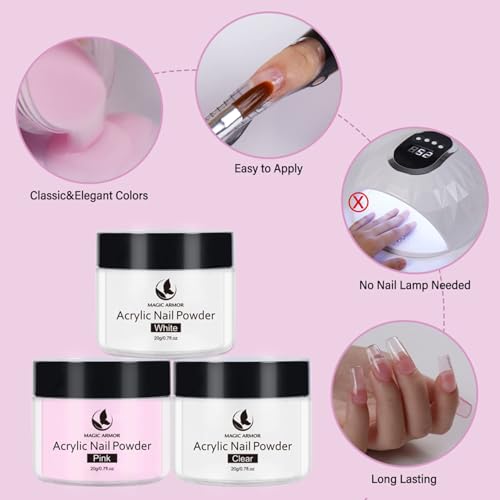 Acrylic Liquid Monomer and Acrylic Powder Set - 3 Colors Acrylic Powder Clear Pink White Professional Acrylic Monomer Liquid 5oz Acrylic Nail System For Acrylic Nails (150ML+3 COLORS)