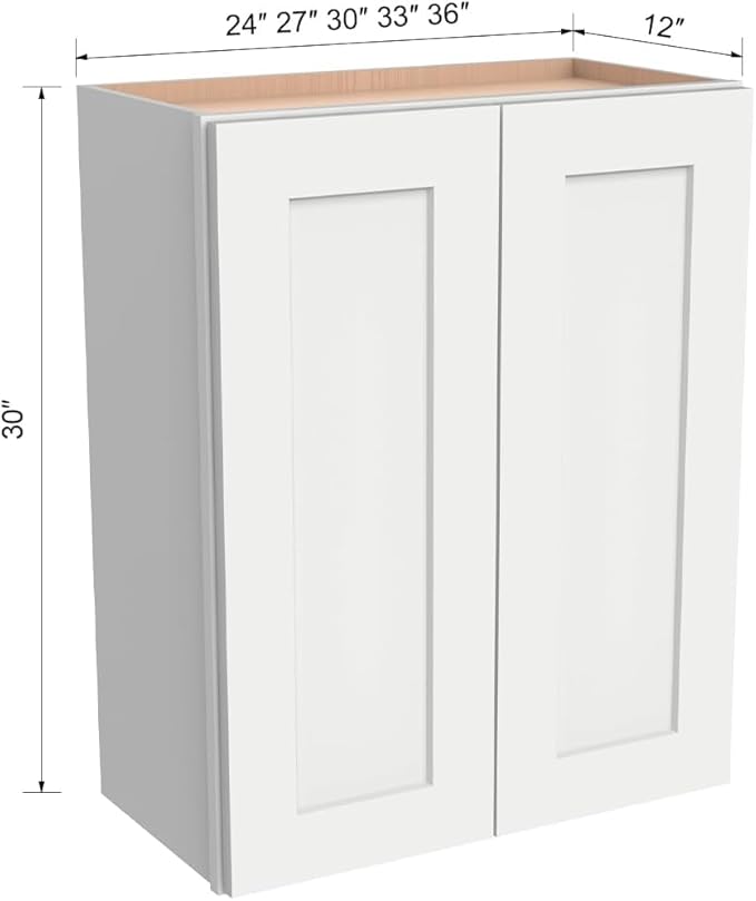 Wall-Mounted Cabinet – Solid Wood Shaker Style Medicine Cabinet with Adjustable Shelves & Soft-Close Doors for Bathroom, Kitchen, and Office Storage (Origami White, 42" W x 12" D x 36" H)