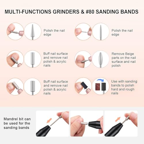 Electric Nail Drill, USB Electric Nail Drill Machine for Acrylic Nails, Portable Electrical Nail File Polishing Tool Manicure Pedicure Efile Nail Supplies for Home and Salon Use Black