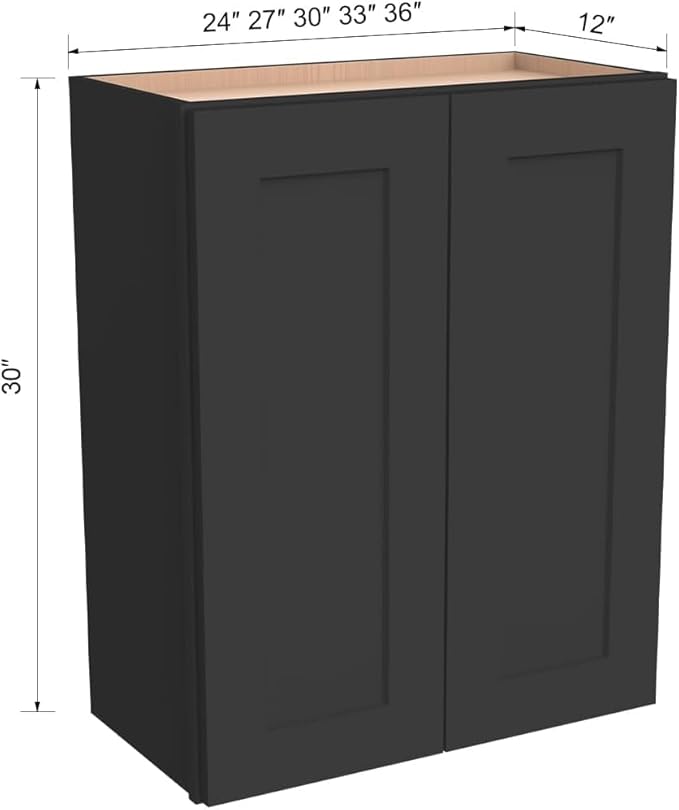 Wall-Mounted Cabinet – Solid Wood Shaker Style Medicine Cabinet with Adjustable Shelves & Soft-Close Doors for Bathroom, Kitchen, and Office Storage (Charcoal Black, 39" W x 12" D x 42" H)