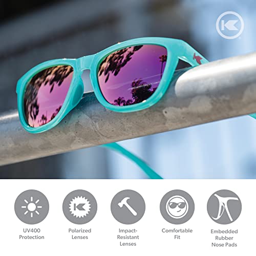 Knockaround Premiums Sport - Polarized Running Sunglasses for Women & Men - Impact Resistant Lenses & Full UV400 Protection, Glossy Green Frame/Pink Reflective Lenses