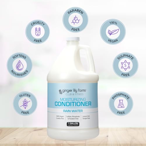 Ginger Lily Farms Club & Fitness Moisturizing Conditioner for Dry Hair, 100% Vegan & Cruelty-Free, Rain Water Scent, 1 Gallon (128 fl oz) Refill