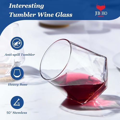 JBHO Stemless Wine Glasses Set of 6, Red or White Small Wine Glass set, 10oz Diamond Shaped, Unique Short Tumblers, Cocktail Glass, Nice Gift-Packaging for Housewarming, Birthday,Valentine,NewYear