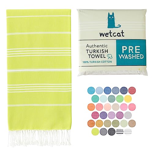 WETCAT Turkish Beach Towel Oversized 38x71 100% Cotton Sand Free Quick Dry Extra Large Light Travel Towel for Adults Beach Accessories Gifts - Citrus