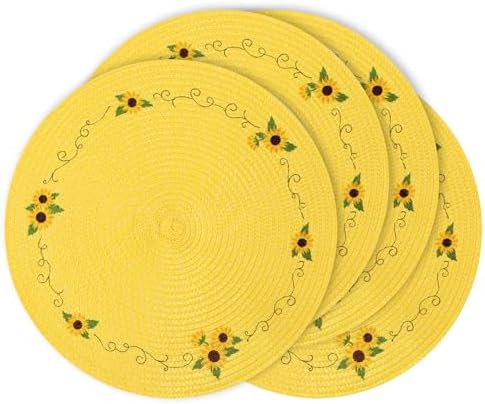 Feuille Sunflower Placemats Set of 4 Round Summer Placemats for Dining Table Yellow Placemats Hello Sunshine Table Mats Perfect for Spring Decorations