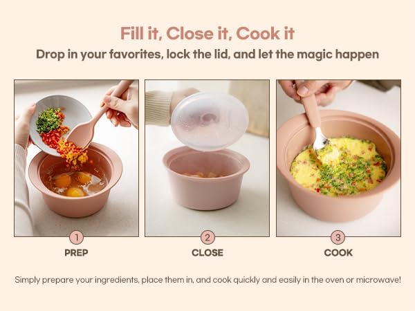 Microwave Silicone Steamer for Baby Food, Made In Korea, Oven & Dishwasher Safe to 482°F, Easy Clean, Microwave Pot with Handle & Lid, 100% Food Grade Steamer Bowl (Creme Brulee, 27.1oz (800ml))