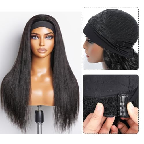 Headband Wig Human Hair Straight 18 Inch Headband Wigs for Black Women Glueless None Lace Front Wig Brazilian Virgin Human Hair Wigs Natural Color 150% Density